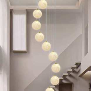 楼梯吊灯长吊灯现代简约复式楼梯间水晶轻奢别墅楼阁高层旋转Loft