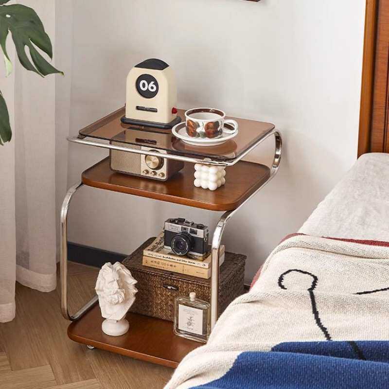 沙发置物架角几实木边几复古可移动小推车北欧小户型客厅简约餐桌