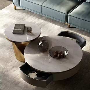 卡里冰玉茶几圆形大理石轻奢现代别墅样板房客厅茶桌客厅茶几
