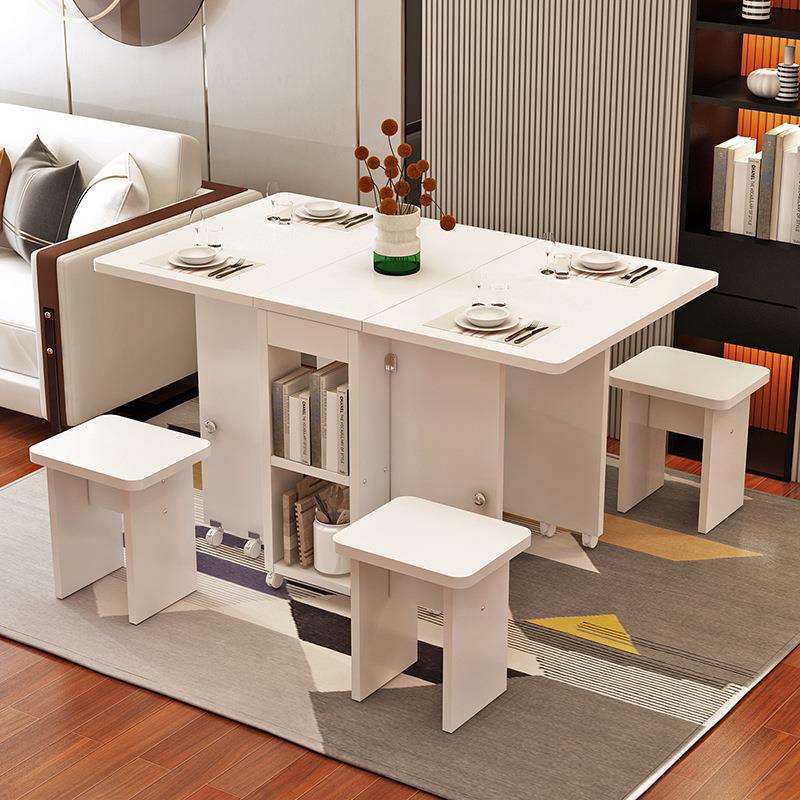 家用折叠餐桌可移动伸缩长方形简易小户型多功能桌椅组合吃饭桌子