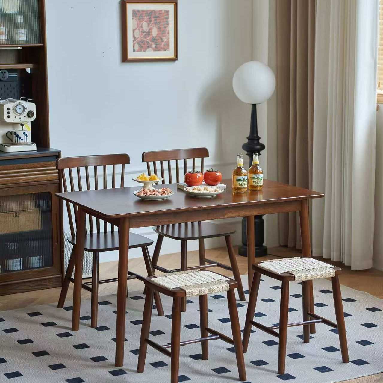 实木餐桌长方形北欧现代吃饭桌子家用小户型简约胡桃餐桌椅组合