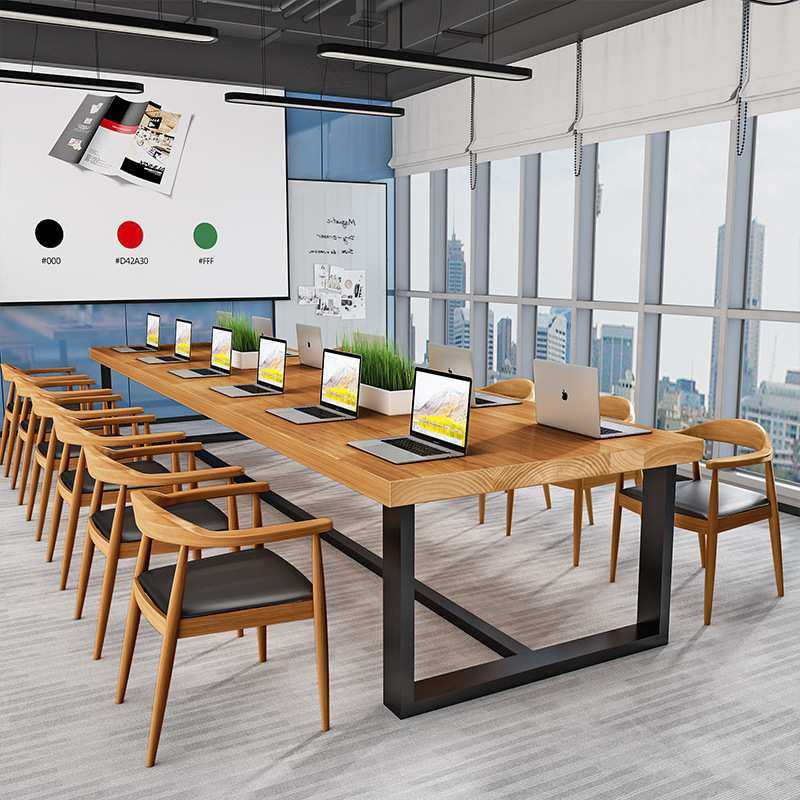 铁艺实木会议桌loft工业风办公室电脑洽谈桌椅组合简约大型长条桌