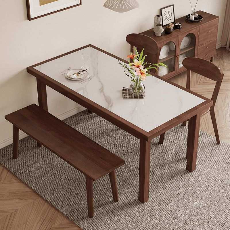 全实木岩板餐桌椅组合家用小户型现代简约北欧餐厅长方形吃饭桌子