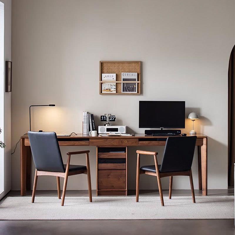 全实木北美黑胡桃双人长书桌靠墙学习写字电脑办公北欧现代家用