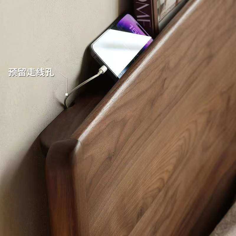 北美黑胡桃木全实木床主卧1.8米双人床北欧现代简约小户型原木床