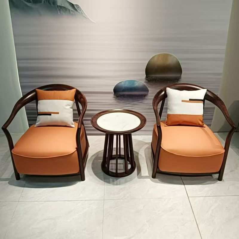 中式乌金木阳台休闲椅三件套休闲会客椅套装泡茶办公茶几茶桌椅子