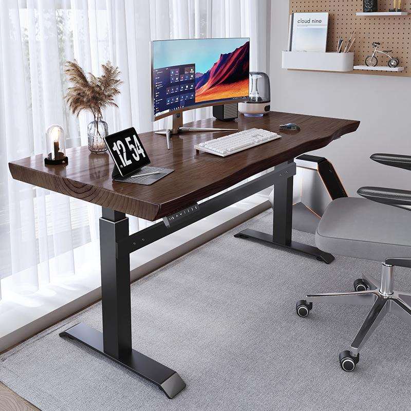 原木大板书桌办公电脑桌学习实木工作台家用电竞桌桌架电动升降桌