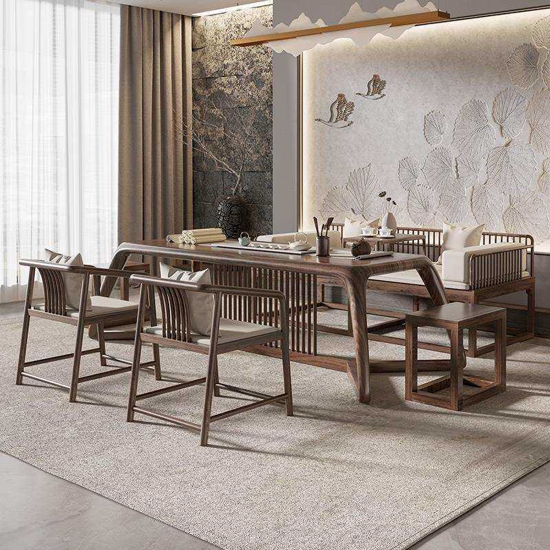 宋式美学实木茶桌罗汉床全套新中式办公室茶馆茶楼泡茶桌椅茶台