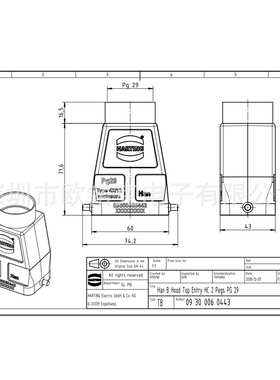 HARTING浩亭09300060443哈丁Han B用于工业连接器的标准上売/底座
