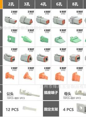 跨境 215PCS盒装 2-12针 DT德驰型汽车连接器公母防水接插件