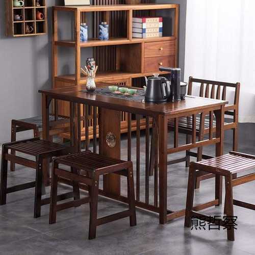 阳台办公室茶桌小型家用桌椅组合烧水壶一体全套实木新中式湿炮台