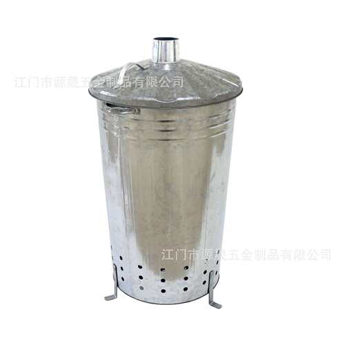 跨境圆形镀锌铁制翻盖垃圾焚烧桶户外铁皮垃圾桶120L树叶大焚烧炉