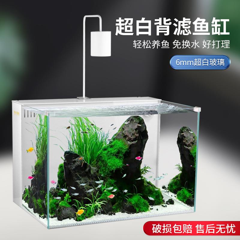 白背滤鱼缸客厅生态养鱼桌面缸604040免换水懒人造景自循环水草缸