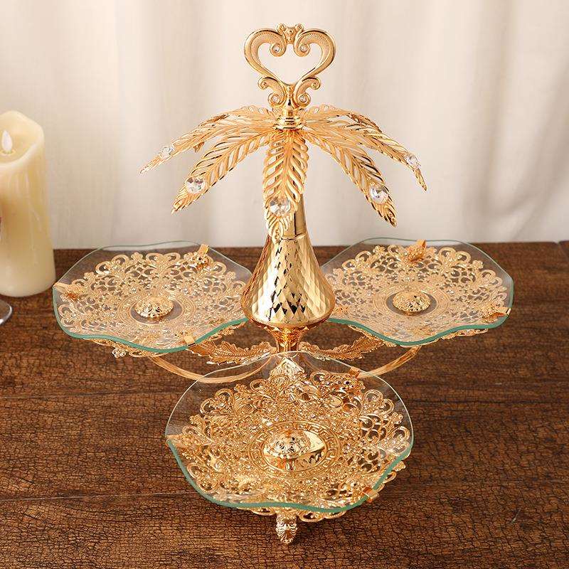 欧式酒店手提果盘精致分式水果盘金色花纹果盘现代家居装饰品