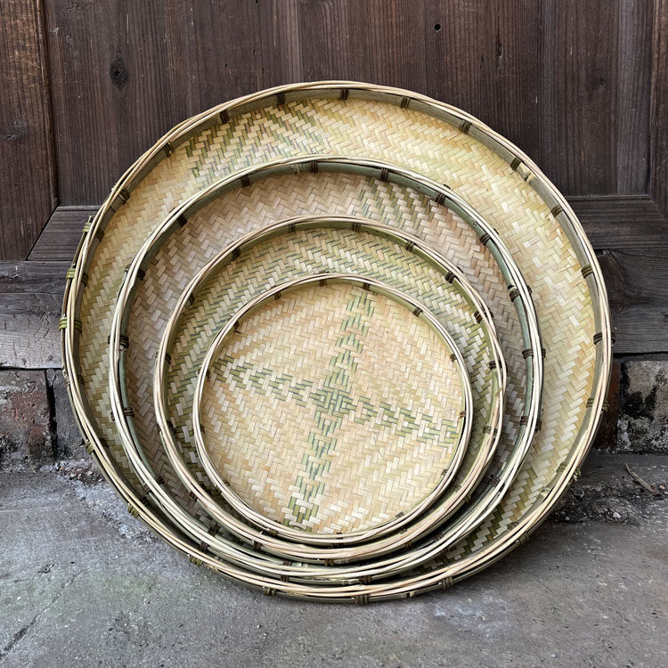 竹制品圆簸箕加固竹匾家用无孔装饰竹编手工制茶簸U箕茶叶晾晒竹