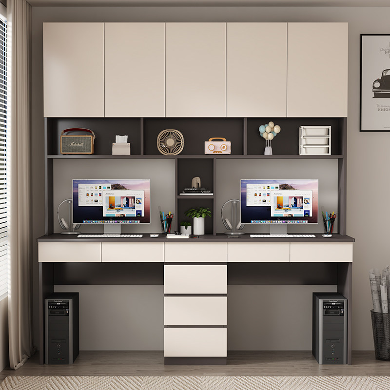 定制双人书桌书架一体家用书柜电脑桌实木写字台学习桌子现代简约,住宅家具,电脑桌,淘宝优惠券,粉丝福利购,淘宝优惠卷