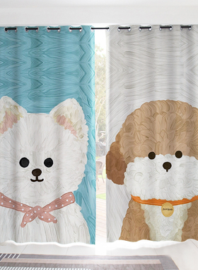 可爱窗帘布2f021新款卡通儿童卧室飘窗客厅落地窗遮阳成品挂钩打