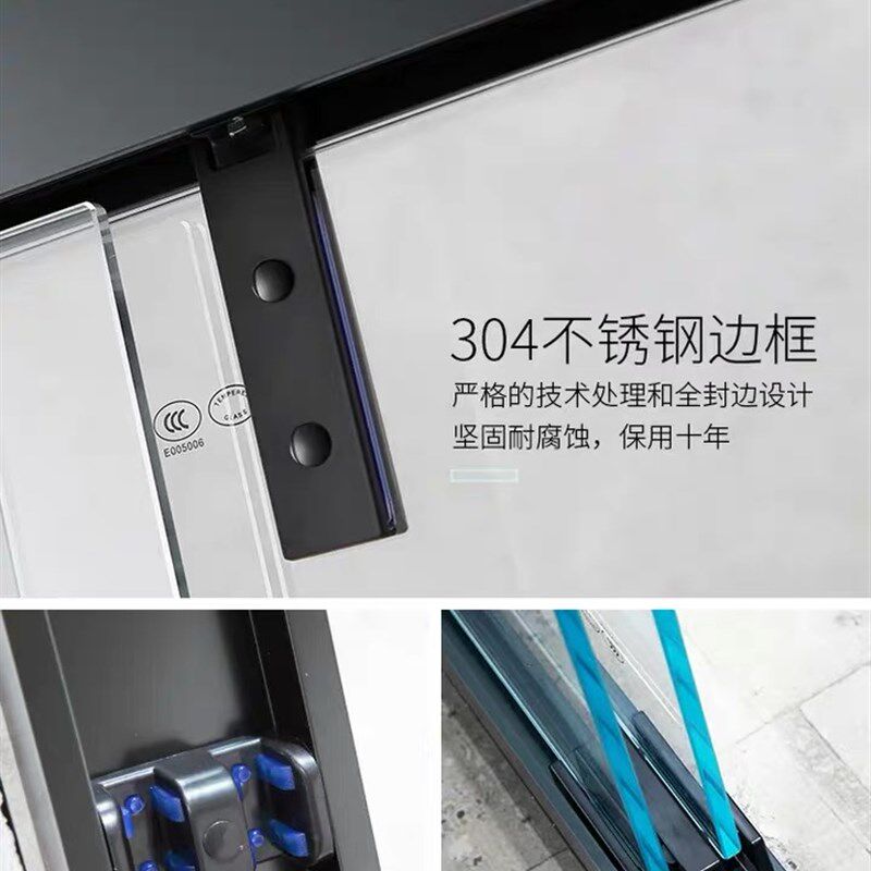 诗阁不锈钢淋浴房厕所玻璃隔断极简哑黑一字干湿分离浴室洗澡间
