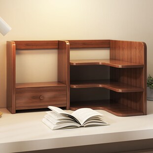 桌面转角置物架中古风学生书桌台面D置物架办公桌上书架拐角小书