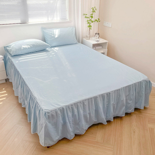 ins风韩式 单双人床裙罩纯色床罩三件 纯棉床裙单件r100全棉花边款