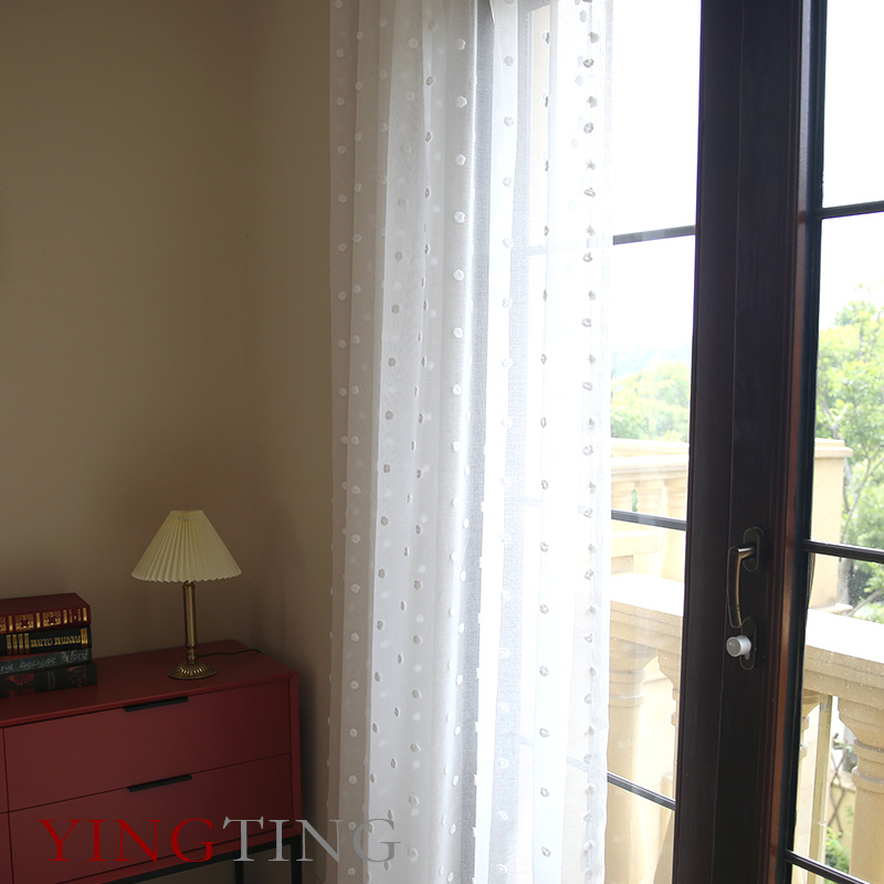 Nimes尼姆 百搭毛球绣花纱简约现代田园窗纱客厅阳台飘窗窗帘