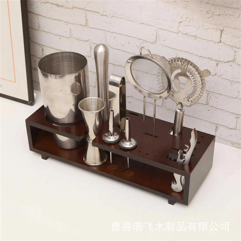 调酒器置物架美式木质调s酒架调酒工具杯托架鸡尾酒调酒杯架酒吧
