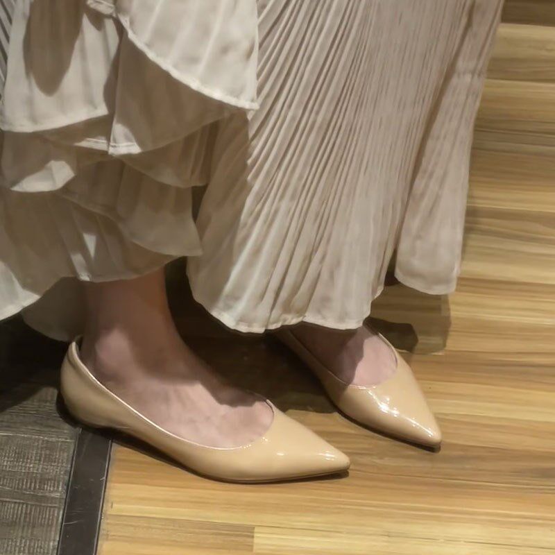 法式裸色内增高尖头浅口平底鞋女2025年夏L季新款百搭通勤单鞋女