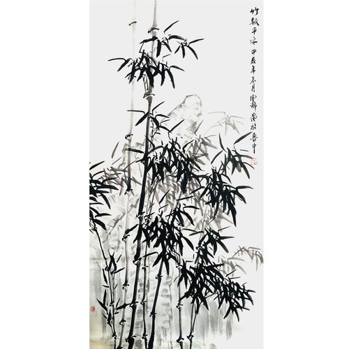 郑板桥竹子纯手绘国画墨竹书房客厅办公室走廊R装饰画玄关竖版挂