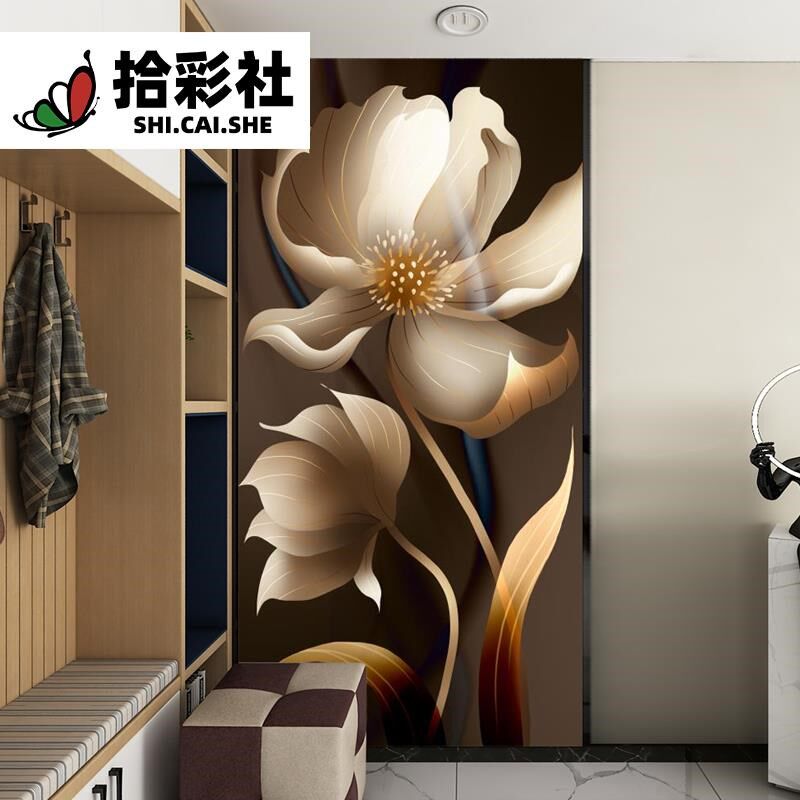 艺术瓷砖背景墙牡丹花开竖版防水样板房入户玄关墙画全瓷釉面墙砖
