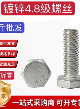 国标4.8级螺e丝 镀锌外六角螺栓M6M8M10M12M14M16M18M20M22M24M26
