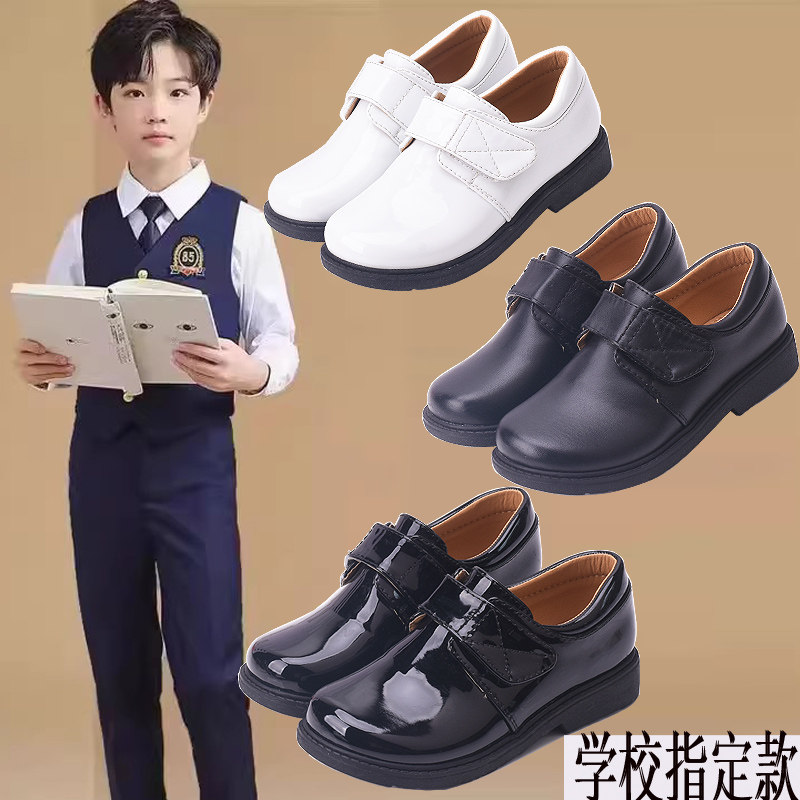 男童皮鞋中小学生校服礼物仪鞋亮黑表演鞋英伦风演出鞋正装西裤童