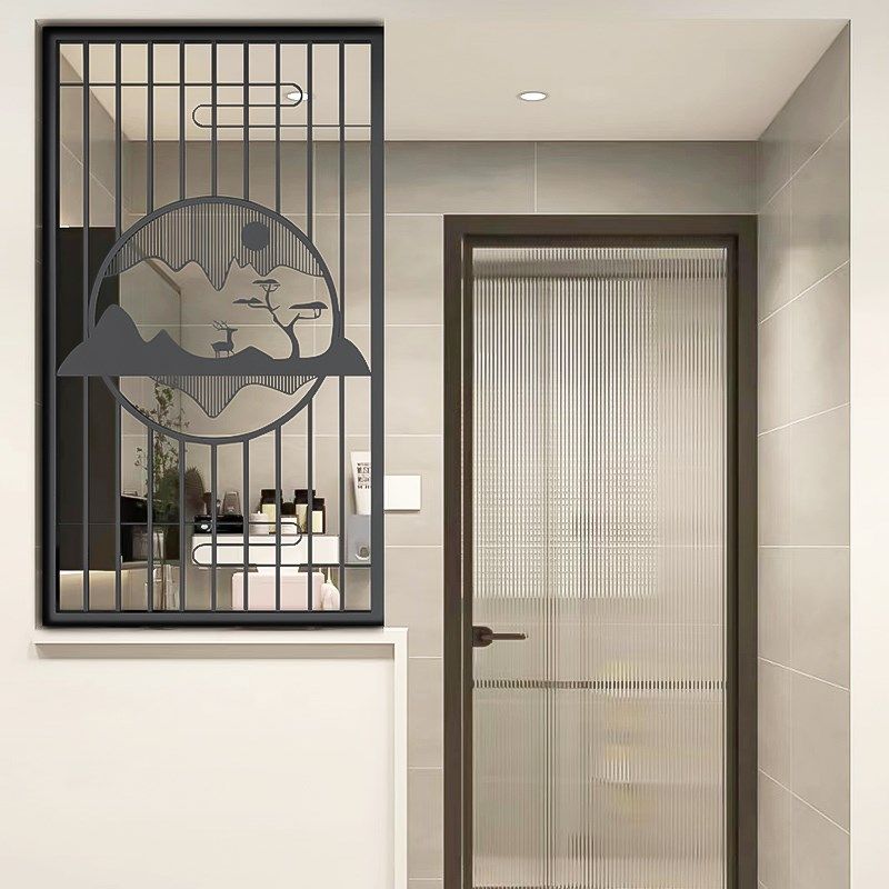 屏风隔断客厅现代简约卫生间干区半墙入户玄关遮挡不锈钢镂空雕花