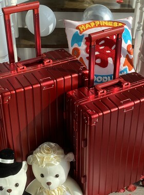 红色结婚箱铝框行j李箱20寸陪嫁拉杆箱新娘嫁妆密码旅行箱女皮箱