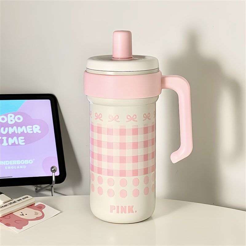 保温杯高颜值女生吨吨水杯子1升随行冰霸杯吸管大容量带手柄学生