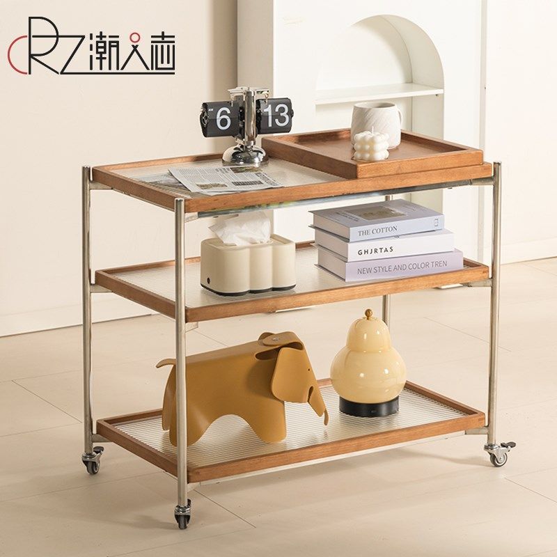 复中古边几客厅家用沙发侧边柜多层置物架可移动不锈钢小推车茶几,住宅家具,移动边几/推车,淘宝优惠券,粉丝福利购,淘宝优惠卷