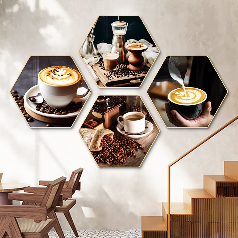 咖啡厅墙面装饰挂画奶茶店装饰画现代简约餐馆背景墙壁画网红墙贴