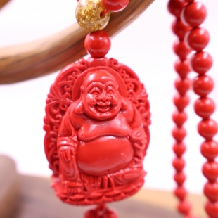 双面弥勒佛吊坠朱砂胶泥本命年平安挂件汽车装 饰摆件 饰摆件招财装