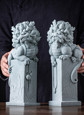 青纱石国潮招财麒麟摆件一对店铺开业送礼家居Q客厅办公室装饰礼