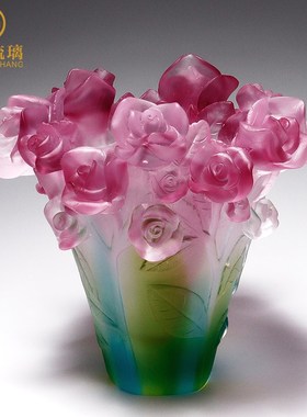 琉璃玫瑰花瓶小摆件香炉熏香客厅书房轻奢高档装T饰工艺品搬家礼