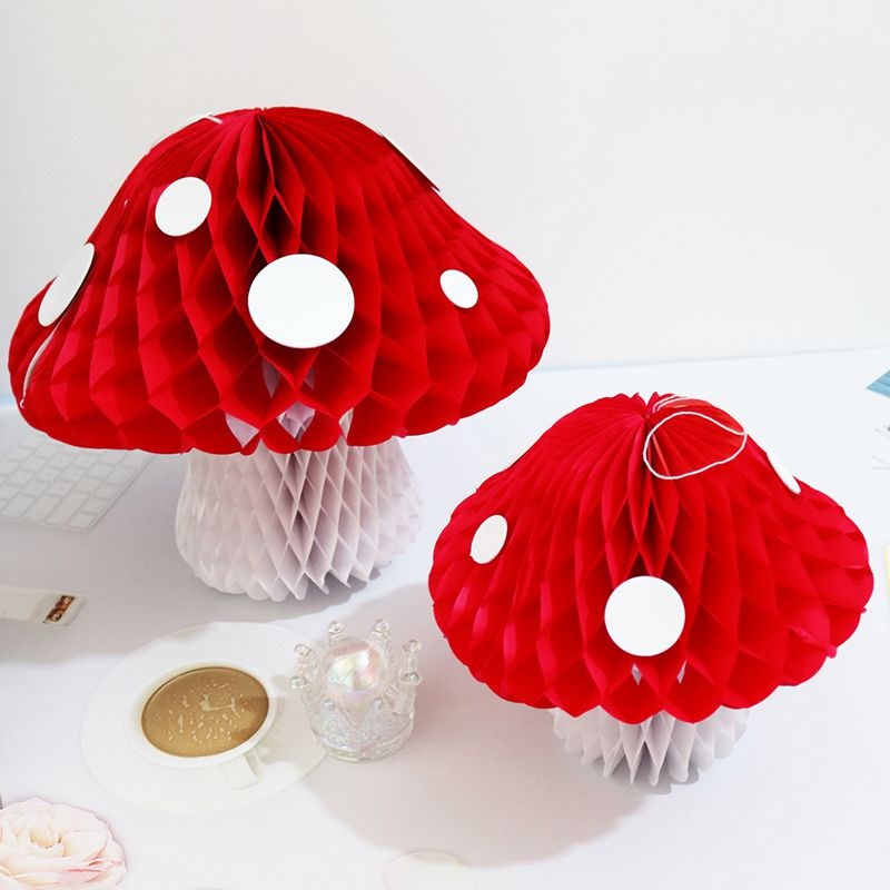 创意蘑菇异形蜂窝球摆件u装饰生日派对聚会活动场景布置拍摄道具