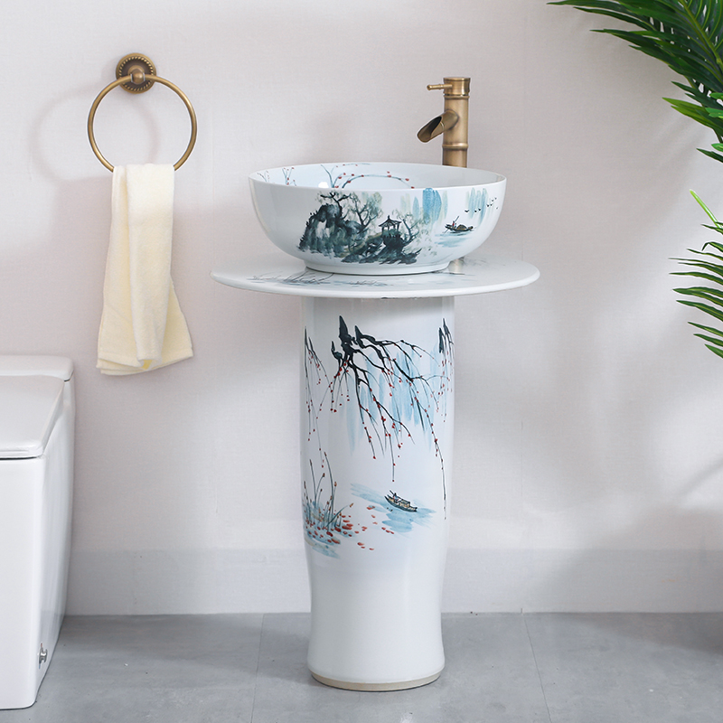 立柱式洗手脸盆水池落地式阳台柱盆陶瓷I家用卫生间户外庭院室内