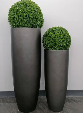 银灰色圆形落地大花瓶简约现z代家居样板间软装饰品花器摆件