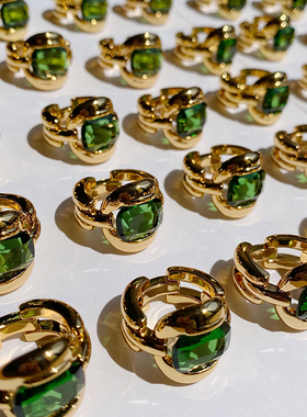 savi同款祖母绿戒指女潮流时尚大F气夸张个性网红链条绿宝石指环