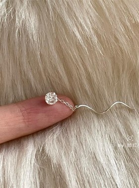 S925足银超闪白色锆石波浪x耳线韩系百搭高级感养耳洞气质流苏耳