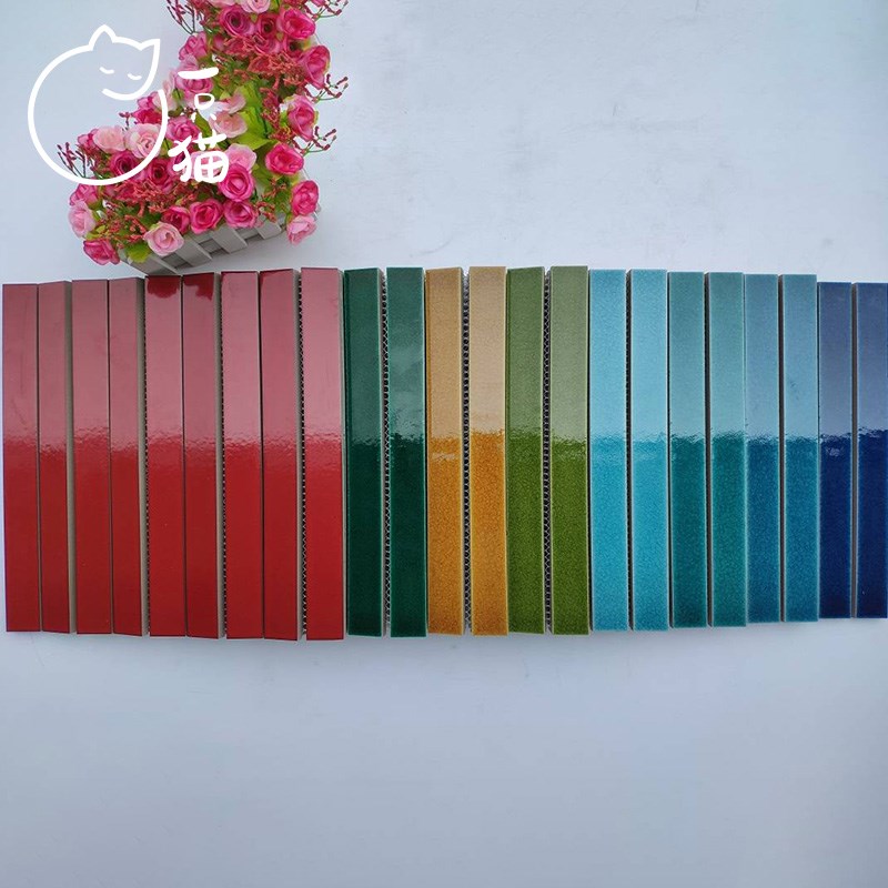 网红长条筷子陶瓷马赛克卫生间浴室厨房复古背P景墙砖蓝色渐变瓷