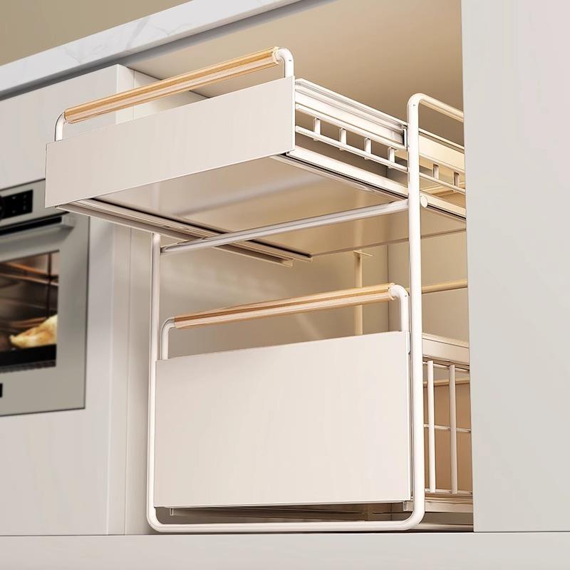 厨房置物架分层调料抽拉式柜内水槽收纳橱柜多功能拉篮厂一件