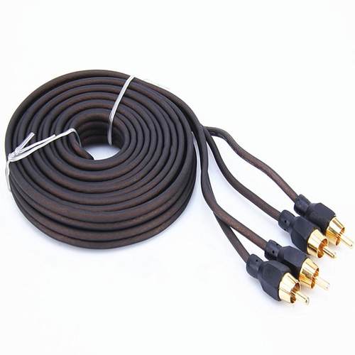 倚野狼车载音响功放改装线材 RCA灰色金端子金属头纯铜音频线 5M