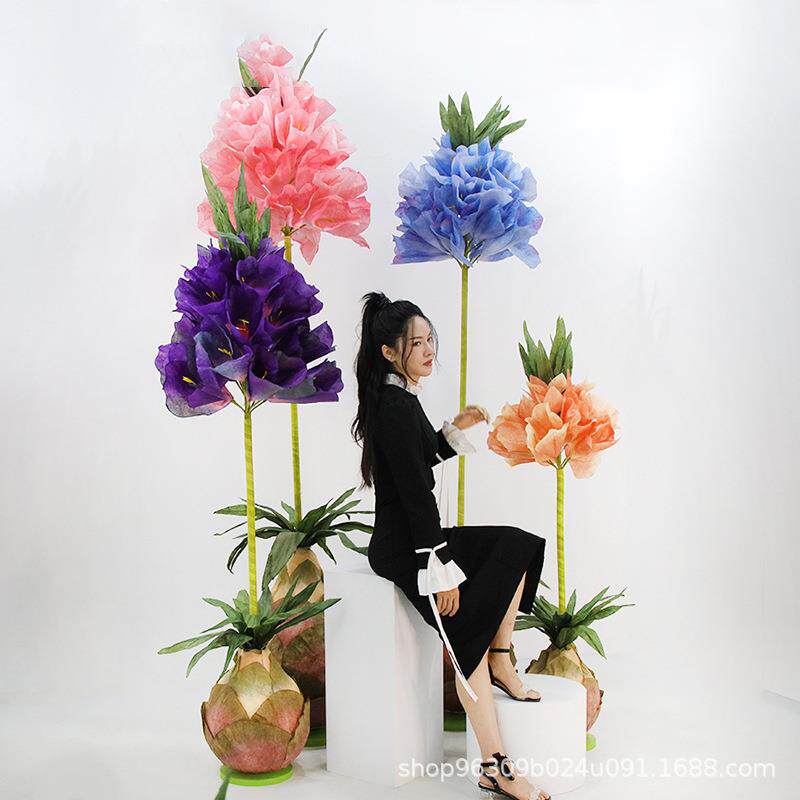 菠萝花巨型仿真花摆设纸花防水商场落地花艺婚庆道具商场布置纸艺