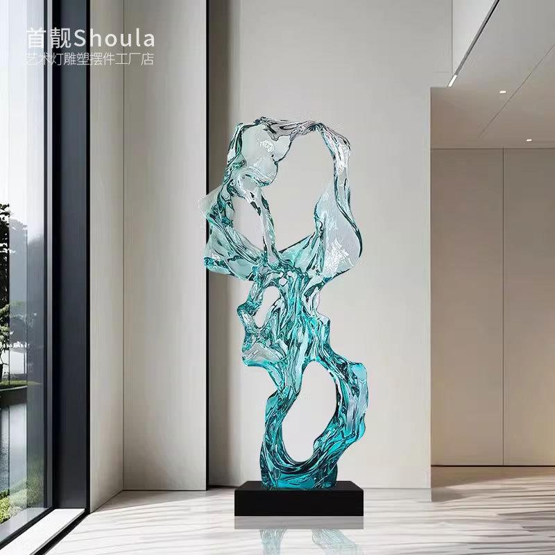 五星酒店大堂抽象太湖石摆件落地雕塑透明树脂艺术品售楼处装饰品