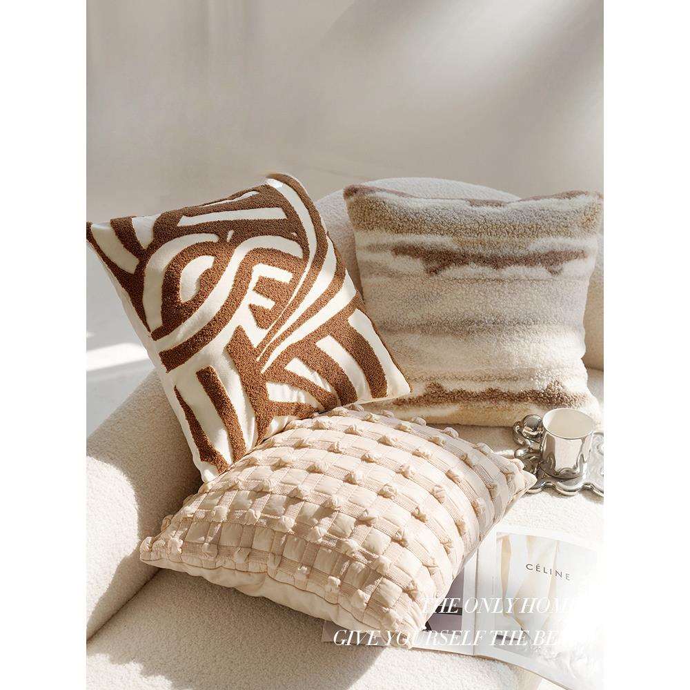 奶油色复古风打结抱枕套沙发床上棕色床上腰靠枕靠垫含芯飘窗